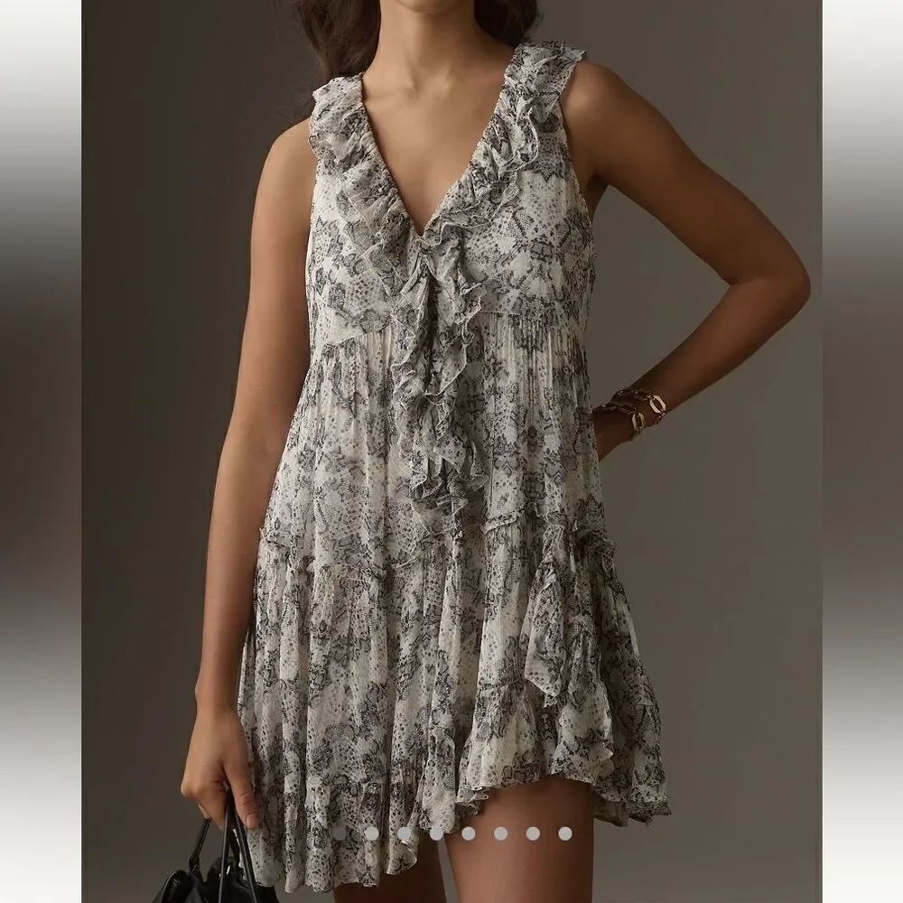 By Anthropologie sleeveless V-Neck Ruffled mini dress
